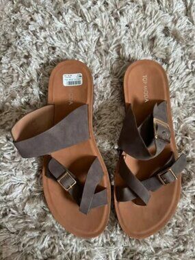 New TOP MODA Women's Brown Slide Sandals